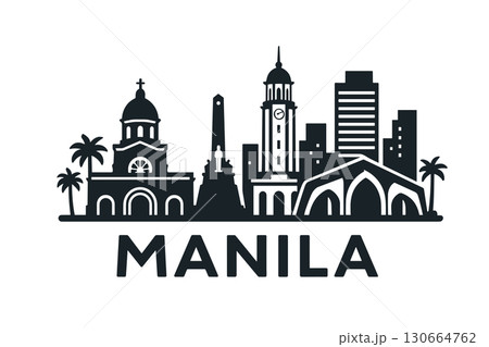 Manila city skyline with iconic buildings and landmarks 130664762