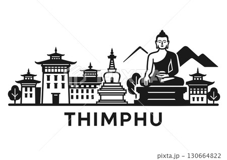 Thimphu city skyline with iconic buildings and landmarks 130664822