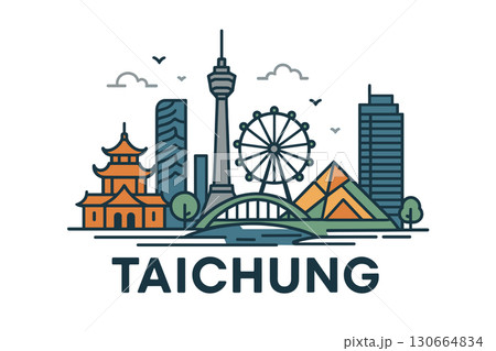 Taichung city skyline with iconic buildings and landmarks 130664834
