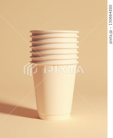 empty disposable cup on yellow background 130664880