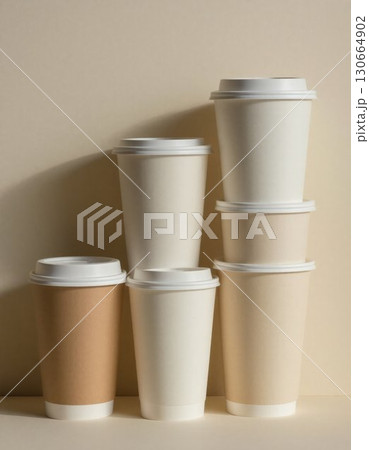 white disposable paper cups for coffee or coffee white disposable paper cups for coffee or coffee 130664902