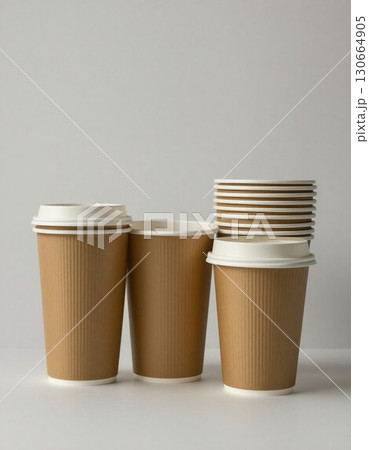 paper cups for coffee or tea set isolated on white paper cups for coffee or tea set isolated on white 130664905