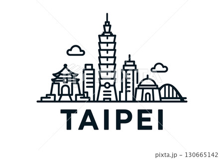 City skyline with iconic buildings and landmarks of Taipei 130665142