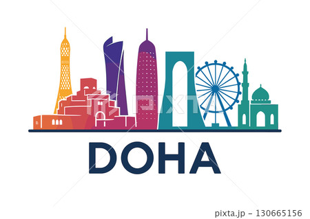 City skyline with iconic buildings and landmarks of Doha 130665156