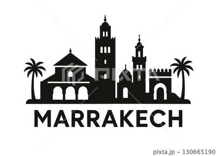City skyline with iconic buildings and landmarks of Marrakech 130665190