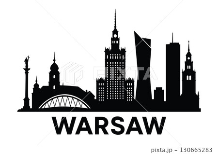 City skyline with iconic buildings and landmarks of Warsaw 130665283