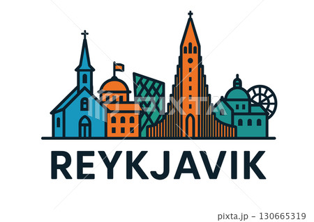 City skyline with iconic buildings and landmarks of Reykjavik 130665319