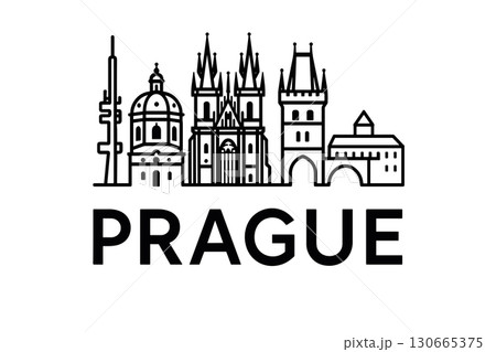 Prague skyline with Charles Bridge and Gothic towers silhouette Prague skyline with Charles Bridge and Gothic towers silhouette 130665375