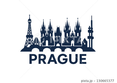 Prague skyline with Charles Bridge and Gothic towers silhouette Prague skyline with Charles Bridge and Gothic towers silhouette 130665377