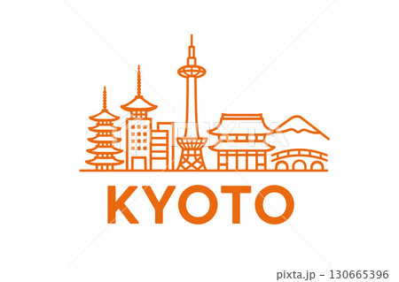 Kyoto skyline with pagodas, torii gate and Kyoto Tower silhouette 130665396