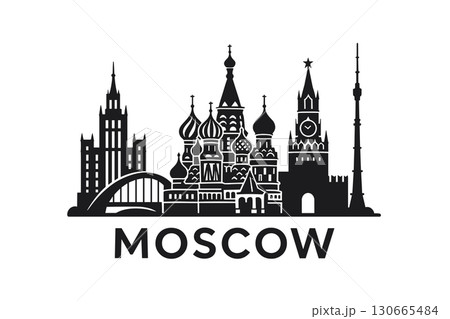 Iconic Moscow skyline with famous architectural landmarks 130665484