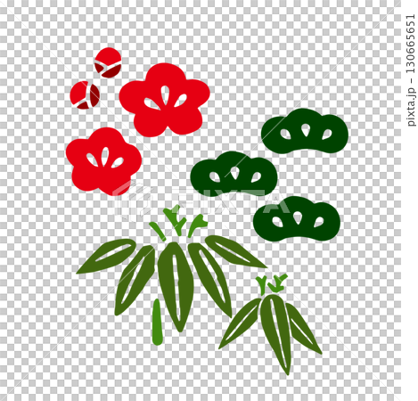 一幅簡單的手繪日式圖案插圖，描繪了新年吉祥的象徵：松、竹、梅。松、竹、梅、日式、新年 130665651