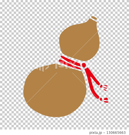 Retro hand-drawn Japanese-style illustration of a gourd and red string | Gourd, lucky charm, New Year, New Year's card 130665663