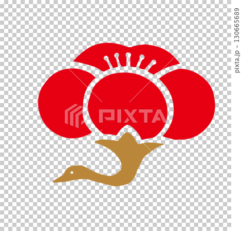 レトロな手描きの梅鶴の和風イラスト素材|正月,縁起物,年賀状 レトロな手描きの梅鶴の和風イラスト素材|正月,縁起物,年賀状 130665689