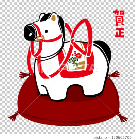 レトロな手描きの馬の張子の和風イラスト素材|張子,馬,午年,縁起物,年賀状 レトロな手描きの馬の張子の和風イラスト素材|張子,馬,午年,縁起物,年賀状 130665706