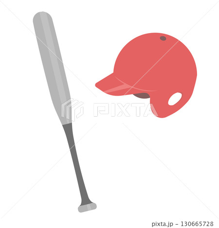 バッターのバットとヘルメットのイラスト 130665728
