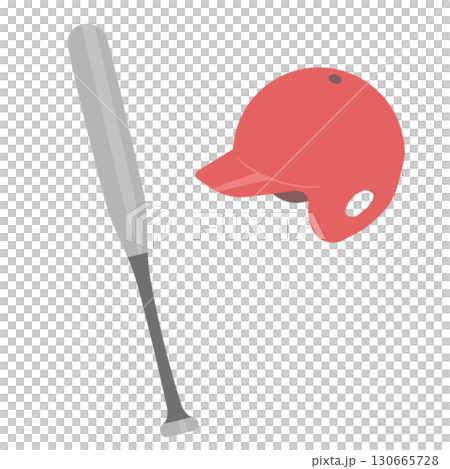 擊球手的球棒和頭盔插圖 130665728
