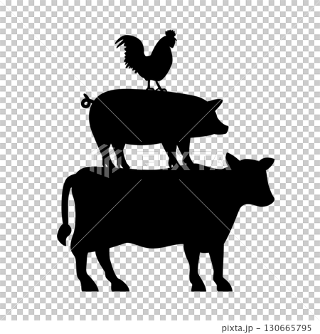 Farm animals silhouettes, chicken, pig, cow 130665795