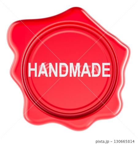 Handmade, red wax seal with text. 3D rendering 130665814