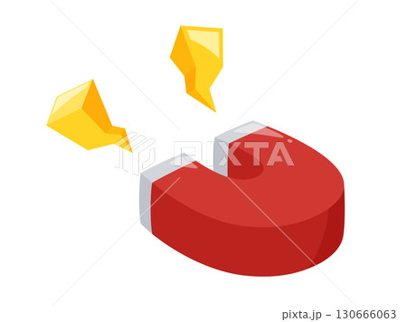 磁気を発するU形磁石のイラスト_赤 130666063