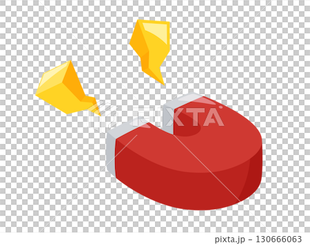 Illustration of a U-shaped magnet emitting magnetic field_red 130666063