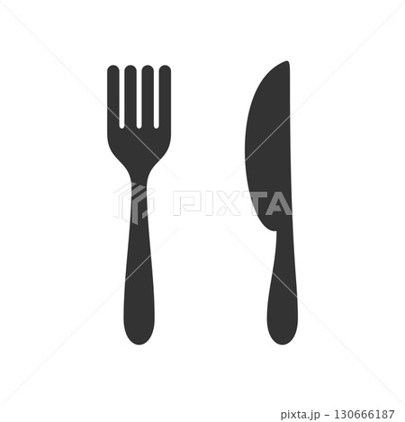 Eat Icon Logo Template - Fork, Knife Illustration Design. Vector 130666187