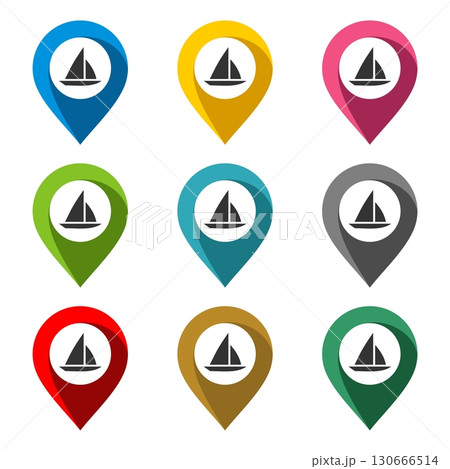Location Point Vector Set - sailing Illustration Design. Vector EPS 10. Location Point Vector Set - sailing Illustration Design. Vector EPS 10. 130666514