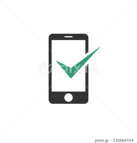 Phone Fixed, Check Mark Vector Icon Template Illustration Design 130666554