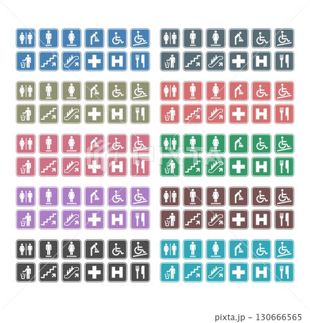 Icon Set - Toilet, Handicap, Keep Clean, Escalator, Up Stair, Hospital, Helipad, Restaurant 130666565