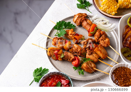Assortment of grilled bbq meat and vegetables Assortment of grilled bbq meat and vegetables 130666899
