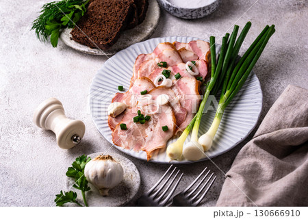 Sliced boiled smoked pork or ham Sliced boiled smoked pork or ham 130666910