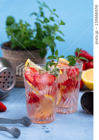 Summer strawberry lemonade with lemon Summer strawberry lemonade with lemon 130666936