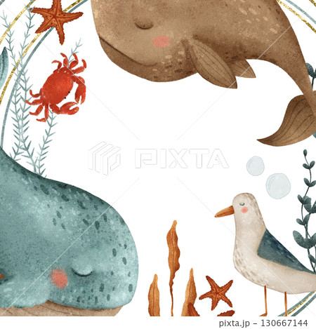 Adorable Underwater Creatures Presented in a Whimsical and Colorful Illustration Style 130667144