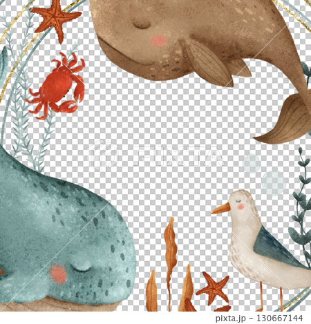 Adorable Underwater Creatures Presented in a Whimsical and Colorful Illustration Style 130667144