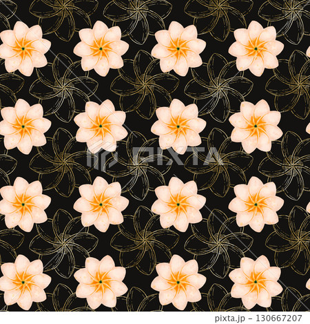An Elegant Floral Pattern featuring Soft Peach Flowers beautifully set against a Dark Background 130667207