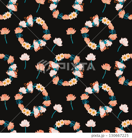 A Beautiful Floral Pattern Set Against a Black Background, Creating an Elegant Aesthetic 130667225