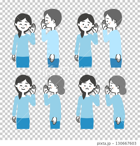 若い女性に耳打ちする年配男女イラスト 130667603