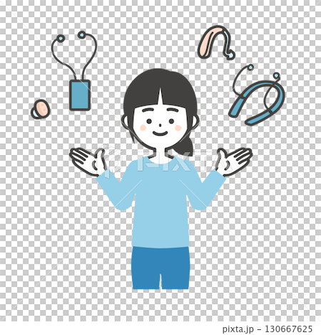 色々な補聴器や集音器を比較する女の子イラスト 130667625