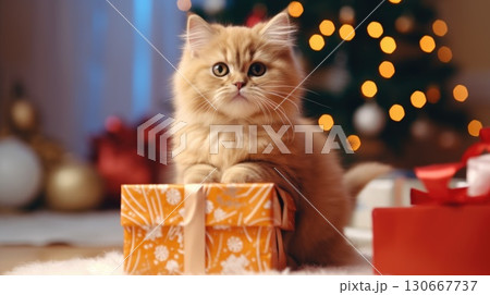 cat kitten with gift box, ai cat kitten with gift box, ai 130667737