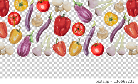 Watercolor vegetable template. Fall harvest illustration with tomatoes, eggplant, onion, garlic, mushrooms for farm market banner, menu Watercolor vegetable template. Fall harvest illustration with tomatoes, eggplant, onion, garlic, mushrooms for farm market banner, menu 130668233