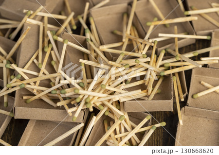 matches scattered in a large pile, a large number of thin wooden matches with a green head, close up matches scattered in a large pile, a large number of thin wooden matches with a green head, close up 130668620