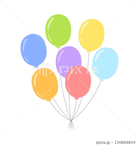 Rainbow balloon bunch. Doodle bundle of colorful inflatable balloons for festive celebration and birthday anniversary party decoration, isolated vector concept illustration 130668654