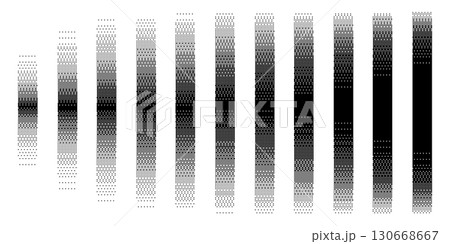 Pixel gradient fade pattern. Digital halftone gradients strips with dithering dots patterns, retro pixelated dividers and bitmap fading color transition shading effects. Dotted textures vector set 130668667