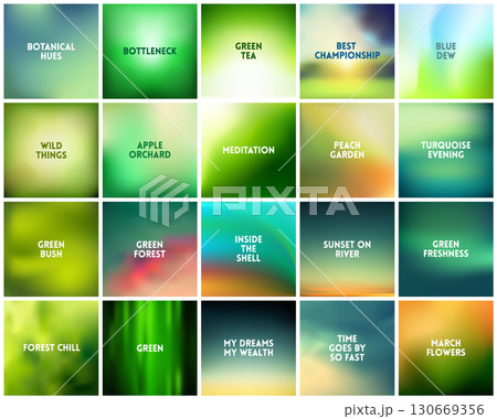 BIG set of 20 square blurred nature green backgrounds. With various quotes. Sunset and sunrise sea forest blurred green background BIG set of 20 square blurred nature green backgrounds. With various quotes. Sunset and sunrise sea forest blurred green background 130669356