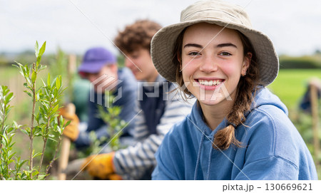 Celebrating international youth day through community gardening activities in a vibrant outdoor setting 130669621