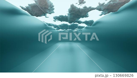 3D rendering. Abstract background of a long dormitory with neon lights on the ceiling in the form of an irregular geometric shape. Minimalistic design for poster, cover, branding, banner, poster. 3D rendering. Abstract background of a long dormitory with neon lights on the ceiling in the form of an irregular geometric shape. Minimalistic design for poster, cover, branding, banner, poster. 130669826