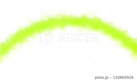 Curved chartreuse or lime green smoke arc on transparent background, fog and steam mockup template for digital design 130669926