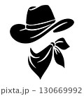 Cowboy hat and bandana black silhouette illustration showcasing classic Western attire in a simplistic design 130669992