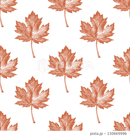 Linocut illustration seamless pattern of maple leaves showcasing intricate details and natural forms 130669996