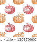 Pumpkin linocut illustration seamless pattern featuring detailed designs in warm colors for autumn decor and seasonal crafts 130670000